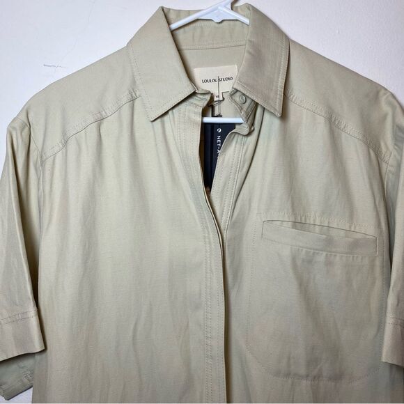 LouLou Studio NEW Moheli Viscose/Linen Short Sleeve Button Down Shirt Tan Sz XS - Picture 4 of 14